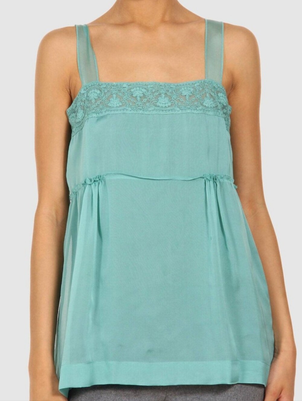 Philosophy Di Alberta Ferretti Light Green Lace-Trim Sleeveless Top